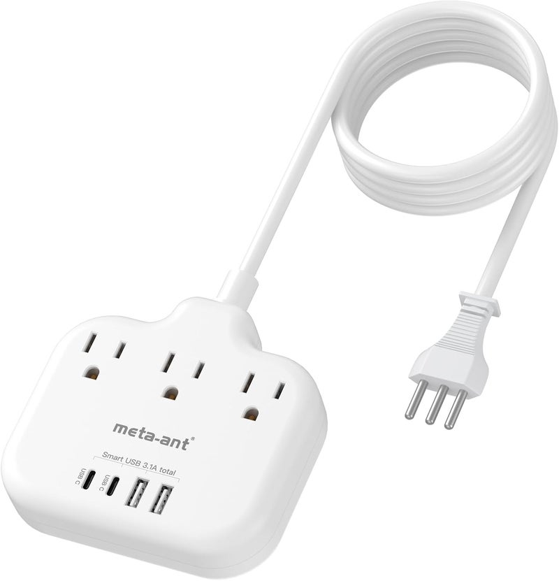 meta-ant Italy Travel Plug Adapter with 5FT Extension Cord, Italy Power Adapter with 3 American Outlets 4 USB Ports(2 USB-C), Type L Adapter for US to Italy Chile Ethiopia Libya Syria Tunisia Uruguay - Image 1
